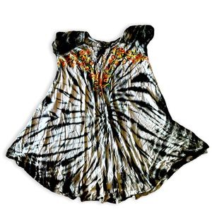 Anthropologie Beach By Exist Tie Dye Free Size Floral Embroidered Coverup Dress